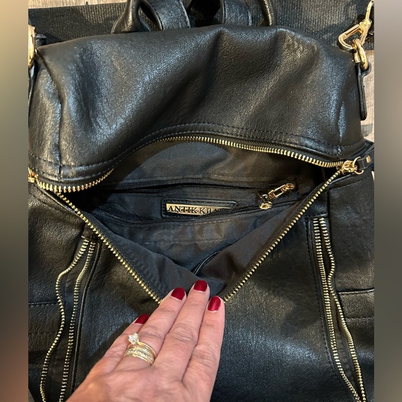 Black Backpack Purse Handbag Gold Hardware Tapestry Pattern Strap Organizer - Picture 3 of 3